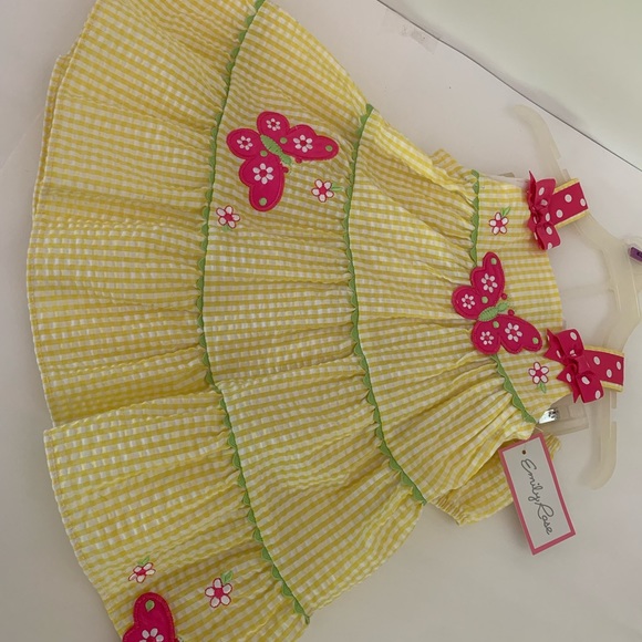 Emily Rose Pink Gorgeous Butterflies Yellow Gingham12 months 2-Pieces - Picture 2 of 2